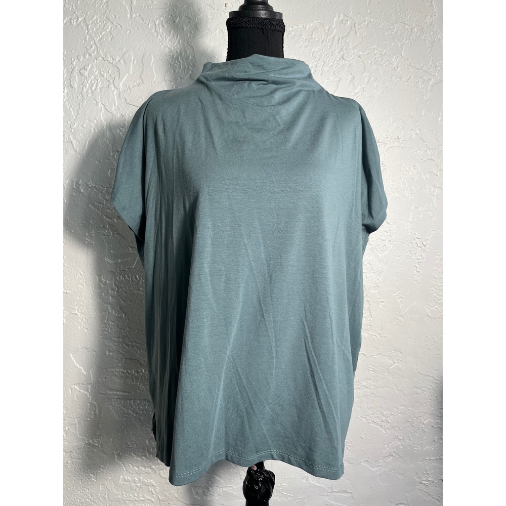 NWT Eileen Fisher Funnel Neck Square Top M Nile Blue Tencel $128